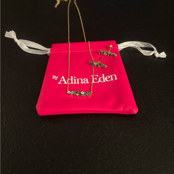 NWT Adina Eden Emerald Green CZ Baguette Earring & Necklace Combo - Picture 2 of 4